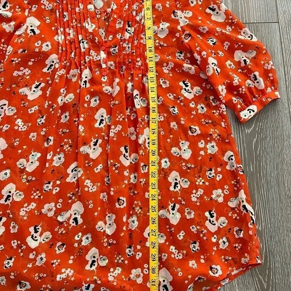 Orange floral print tunic top. Lightweight sz M - Picture 6 of 8